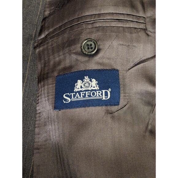 Stafford Suit Jacket Mens 48R Wool Blazer Gray Pinstripe Sport Coat Two Button - Picture 11 of 13